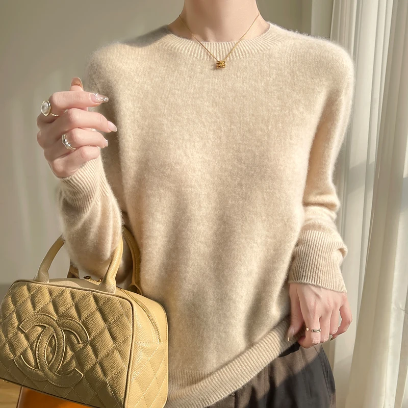 2024 New Cashmere Sweater Women Autumn Winter Solid Long Sleeve Loose Pullover Tops Casual Cashmere Sweater Women