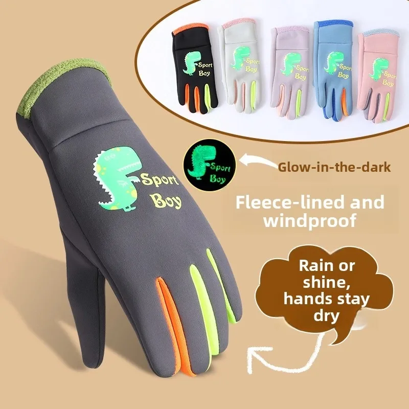 الشتاء صوف مبطن يندبروف قفاز مقاوم للماء ركوب الدراجات في الهواء الطلق الرياضة الشباب بنين فتاة صغار للجنسين التزلج الثلوج الطقس البارد الحراري #1