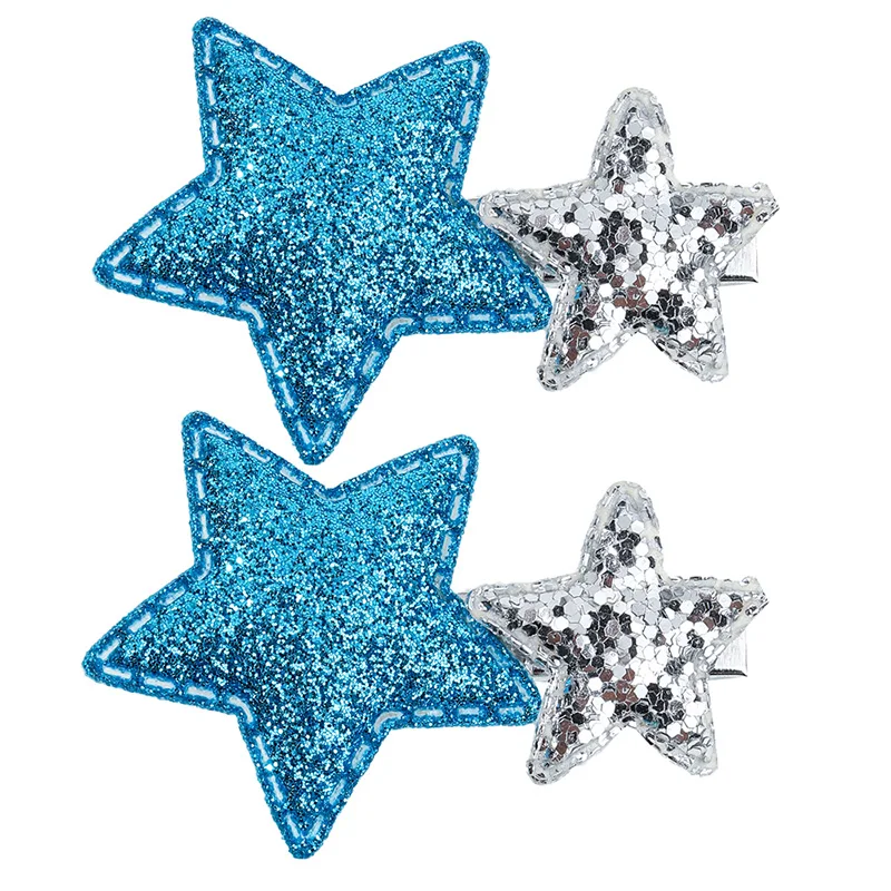 Oaoleer 2Pcs/lot Cute Silver Star Hair Clip For Kids Girls Pink Glitter Hair Pins Barrettes Child Headwear Hair Accessories Gift