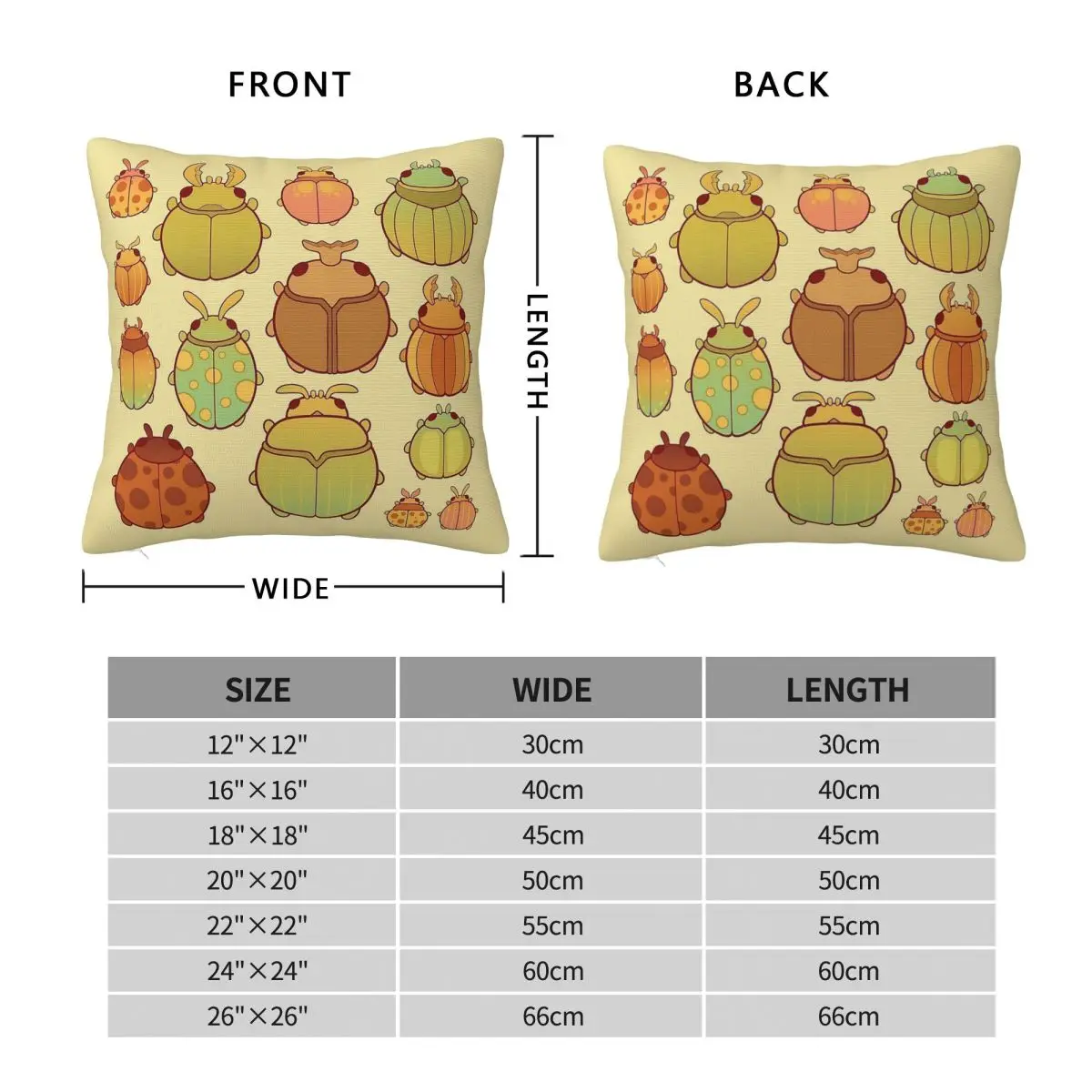 Colorful Beetles Insert Pillowcase Polyester Linen Velvet Pattern Zip Decorative Throw Pillow Case Room Cushion Cover