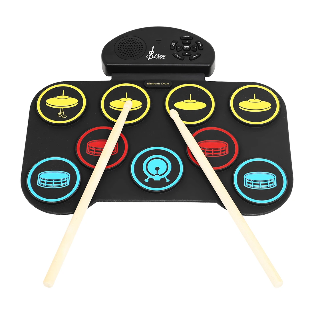 SLADE Roll‑Up Electronic Drum Set Electronic Drum Set Hand-rolled Drum 9‑Pad 5 Drum 4 Cymbal Set Gifts with Drumsticks Pedals