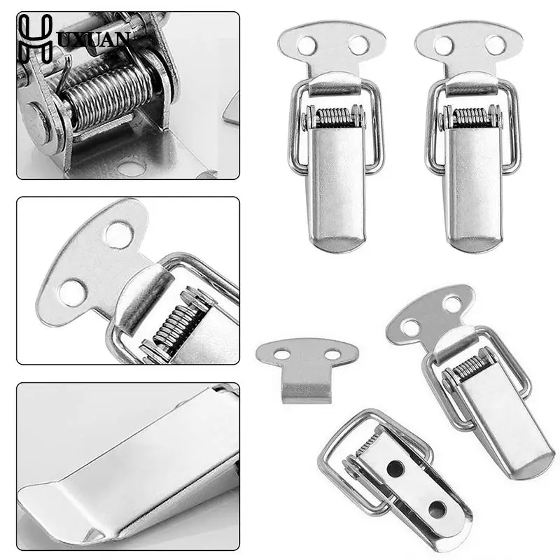 4pcs/lot Stainless Steel Cabinet Boxes Spring Loaded Latch Catch Toggle Clamp Hasp Mini Lock For Chest Box Gift Suitcase Case