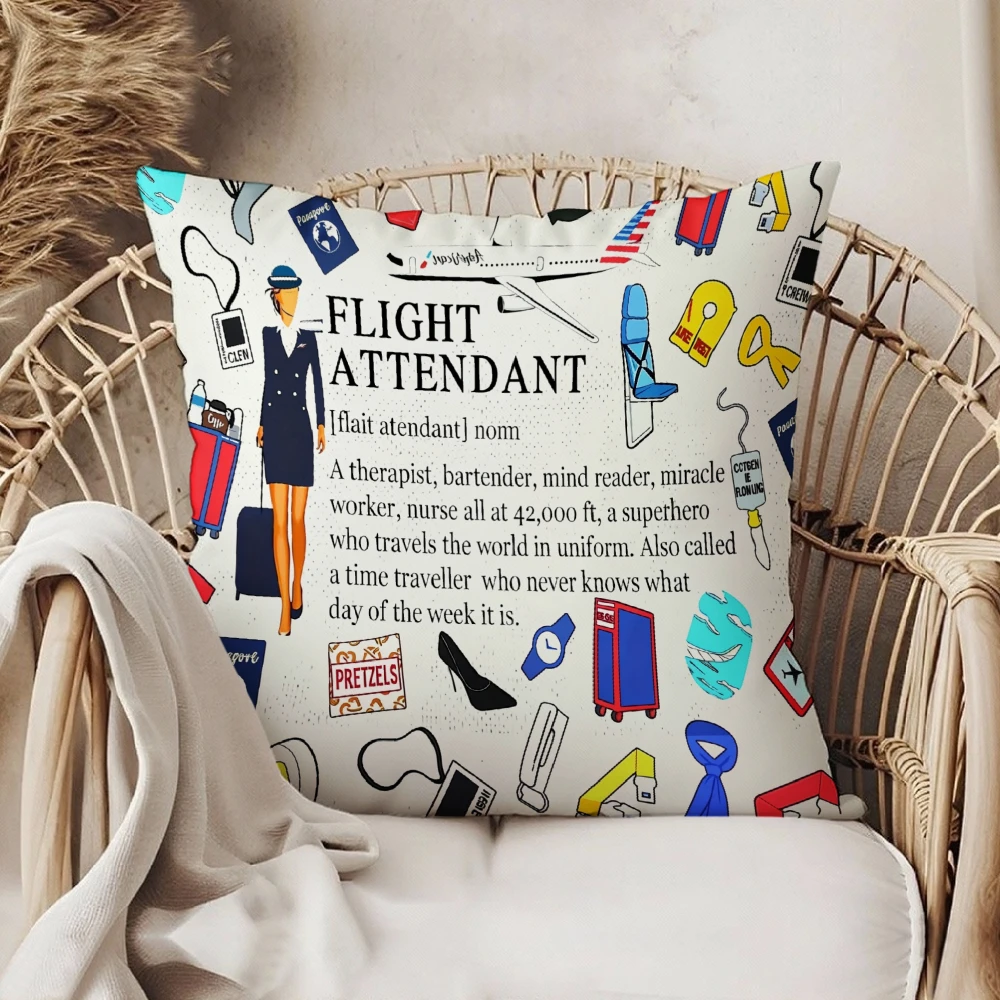Square Throw Pillow Case White Flight Attendant Definition And Travel Icons Print For Living Room Sofa Bedroom Home Decor