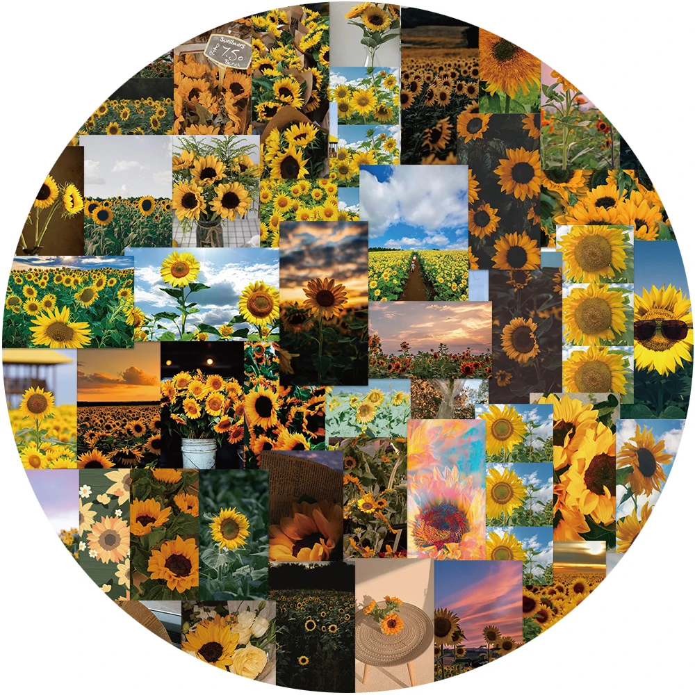 50PCS Sonnenschein Pflanzen Sonnenblumen Landschaft Handtasche Aufkleber Gepäck Notebook Telefon Wasserdicht Geschenk Handtasche Aufkleber
