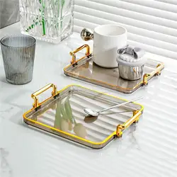 Serving Tray Coffee Table Tray with Handles Gold Rim Decorative Multipurpose Anti-slid Fruit Dessert Tray Kitchen Supplies