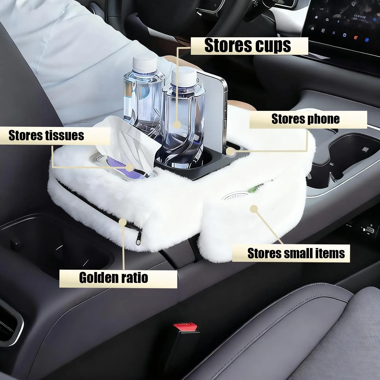 Car Armrest Cushion Plush Protector Cover Armrest Protector For Car Interior Truck Automobile SUV Center Console Winter Warm