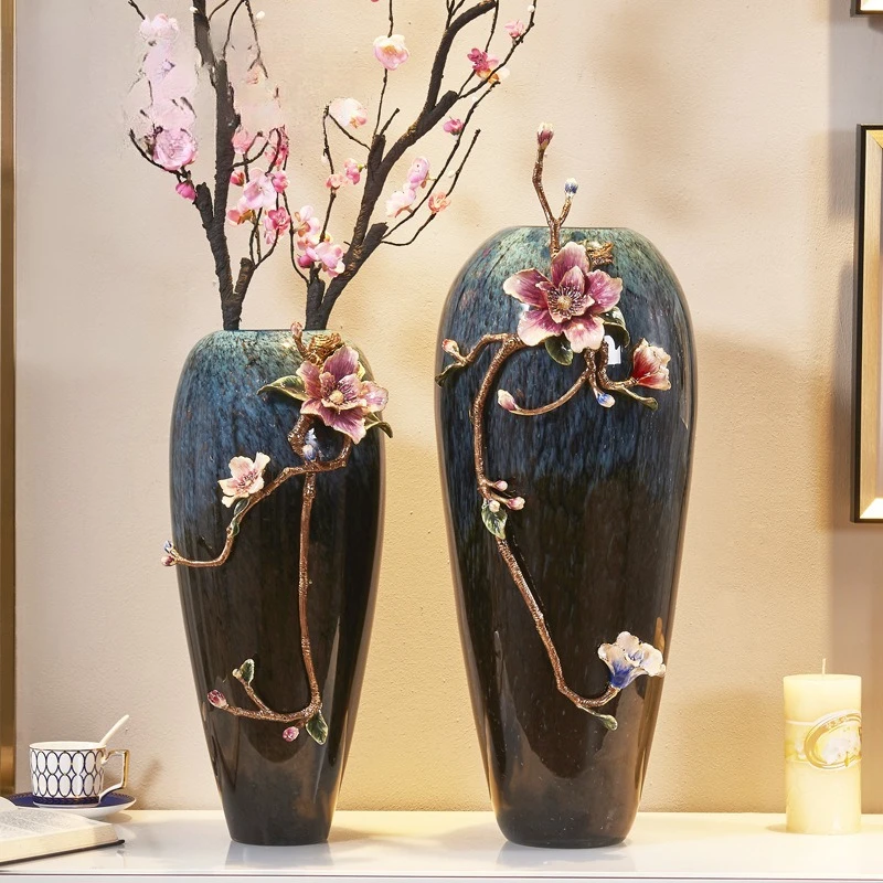 Ornamento per vaso smaltato, composizione floreale creativa del soggiorno dipinto a mano, nuova collezione di artigianato cinese per la decorazione della casa