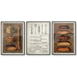 Vintage Bread Food Poster Kitchen Bakery Grocer Baked Bread Loaves Illustration Wall Art French Antique Canvas Print Picture