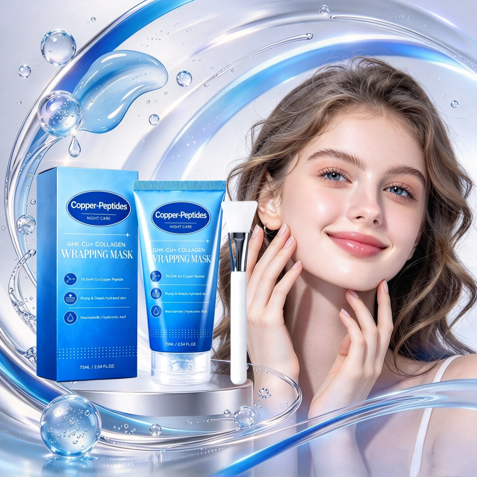 Copper Peptides Night Wrapping Facial Mask Brighten Dullness Deep Moisture Restore Plump Texture Overnight Skin Renew Apply Mask