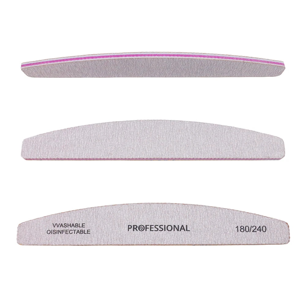5/10/15Pcs 180/240 Grit Nail Files Banana Shaped Double-Sided Sanding Buffer, Professional Manicure Supply Set for Salon & Home
