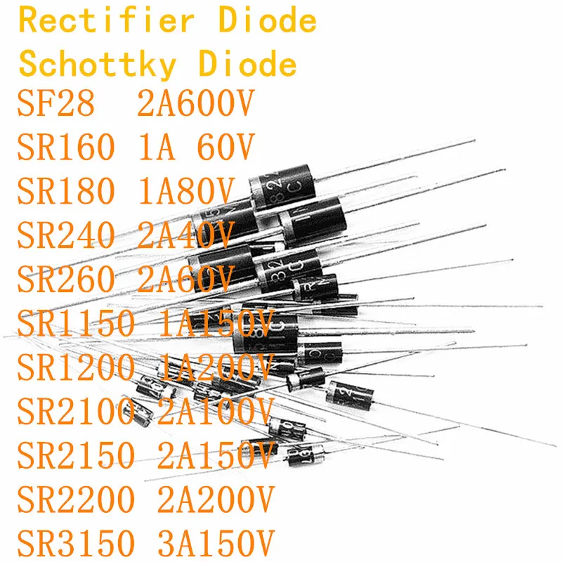 20PCS Rectifier Schottky Diode SF28 SR160 SR180 SR240 SR260 SR1150 SR1200 SR2100 SR2150 SR2200 SR3150 1N IN4007 2A 3A 150V 200V