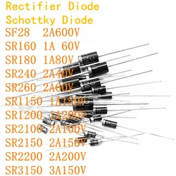 20PCS Rectifier Schottky Diode SF28 SR160 SR180 SR240 SR260 SR1150 SR1200 SR2100 SR2150 SR2200 SR3150 1N IN4007 2A 3A 150V 200V