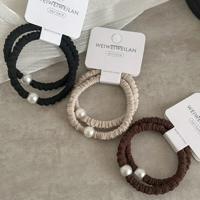 2PC minimalistische en veelzijdige goede parel hoge elasticiteit haarbanden voor vrouwen meisjes paardenstaart houder haarringen touw accessoires