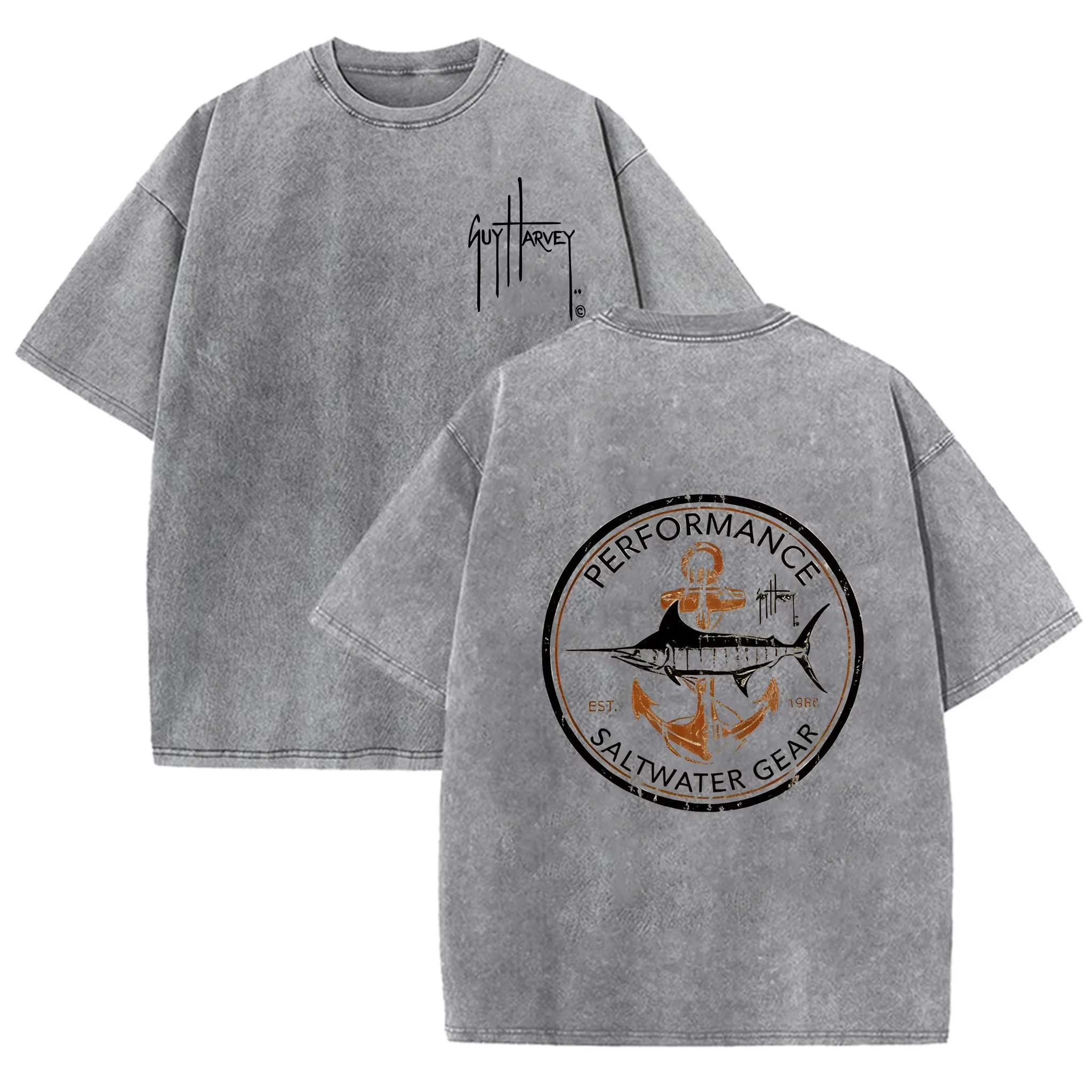Washed Cotton Short Sleeve T-Shirt for Men | Vintage Washed Loose Fit Tee High Street Summer Tops Streetwear Hip Hop Style image 2