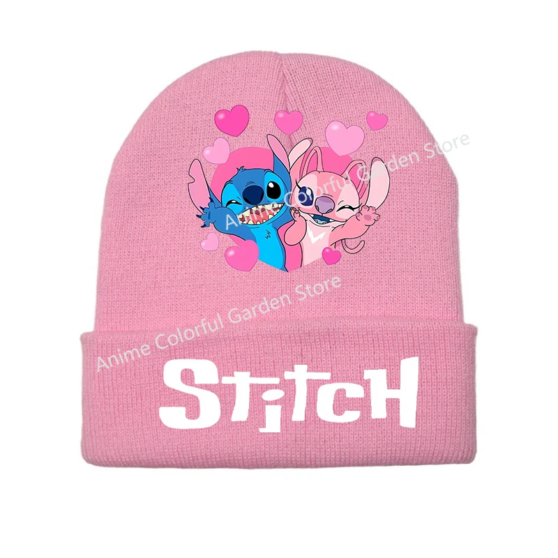 Disney Stitch Kids Knitted Hat Girls Autumn Winter Windproof Warm Pink Knit Cap Anime Cartoon Kawaii Hats Children Fashion Caps