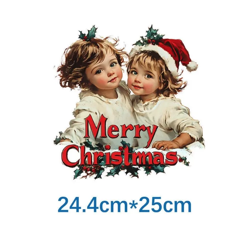 2 قطعة 25 سنتيمتر عيد ميلاد سعيد سانتا كلوز الحديد على ملصقات نقل الحرارة للأطفال الملابس تي شيرت الحديد على نقل الفينيل يزين #3