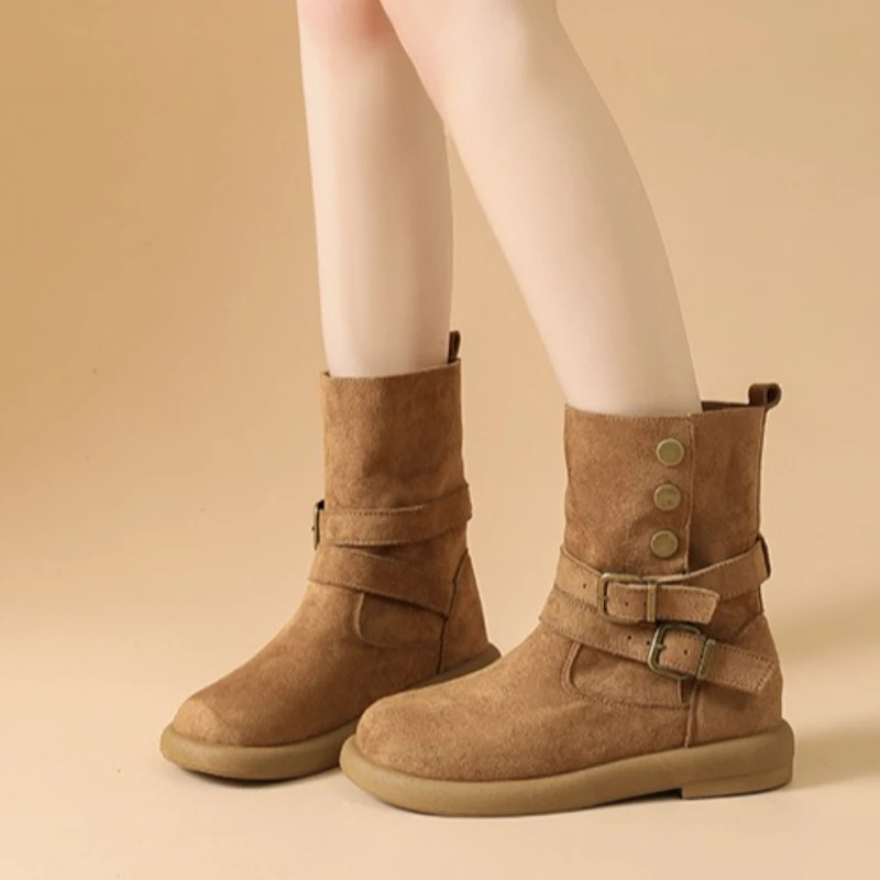 

Ladies' Autumn and Winter Flat Mid-top Retro Casual Versatile and Slimming Two-piece High-quality Casual Wear Fashion Boots