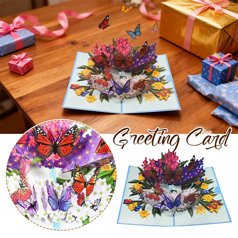 

3D Pop Up Butterfly Greeting Card with Fragrance Luxury Holiday Birthday Card Creative Colorful 3D Printing Gift for Mom Friends