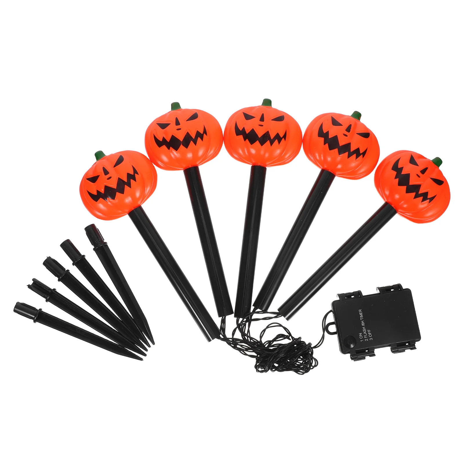 

5-Head LED Halloween Pumpkin Stake Lights Outdoor Pathway Markers Garden Yard Party Decorative Waterproof Solar