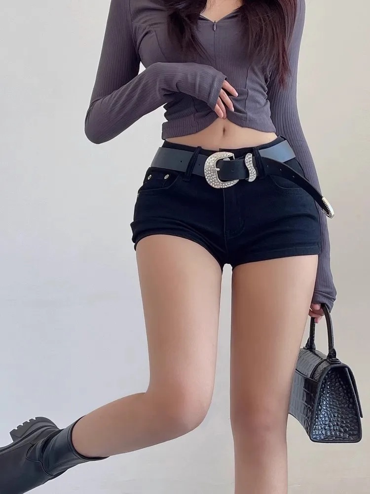 Y2k Black Sexy Gothic Denim Shorts Women Skinny High Street Low Waist Summer Streetwear Chic Punk Style Fashion Ladies