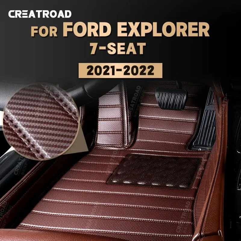 

Custom Carbon Fibre style Floor Mats For Ford Explorer 7-Seat 2021 2022 Foot Carpet Cover Automobile Interior Accessories