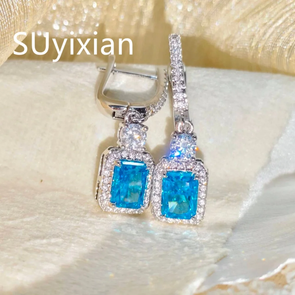 

925 Sterling Silver Elegant Clear Ice Flower Cut Crystal Zircon Earrings Birthday Party Anniversary Gift