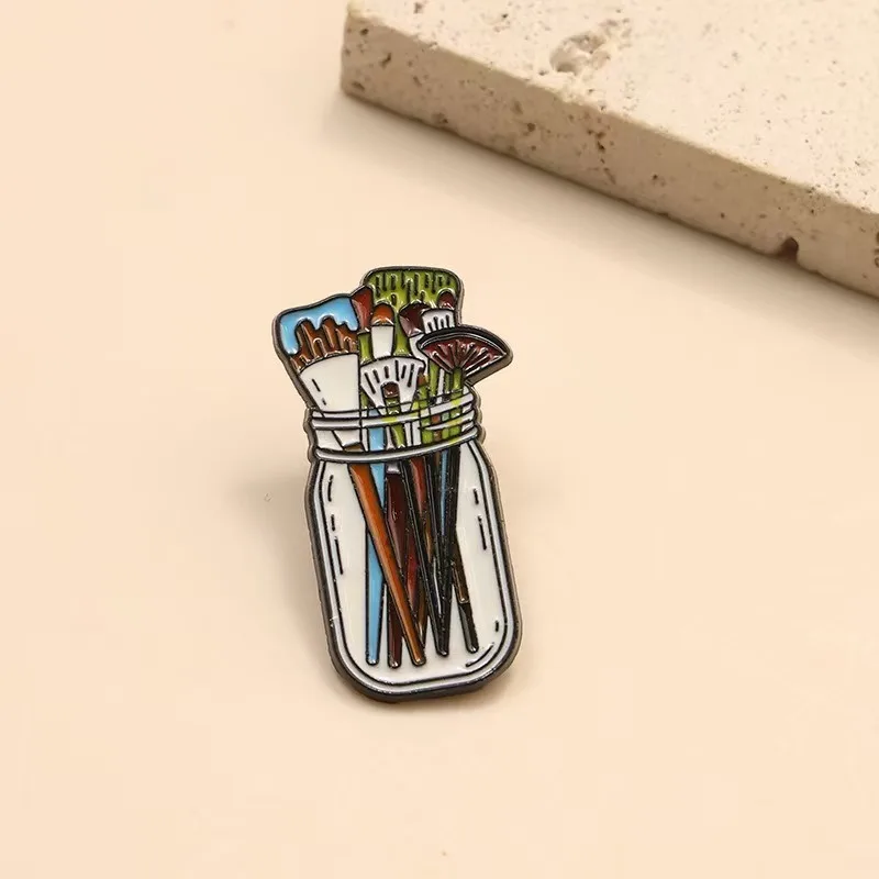Niche Fashion Cartoon Art Tool Brooch Ins Style Paintbrush Metal Badge Personalized Pin Creative Book Packaging Accessories