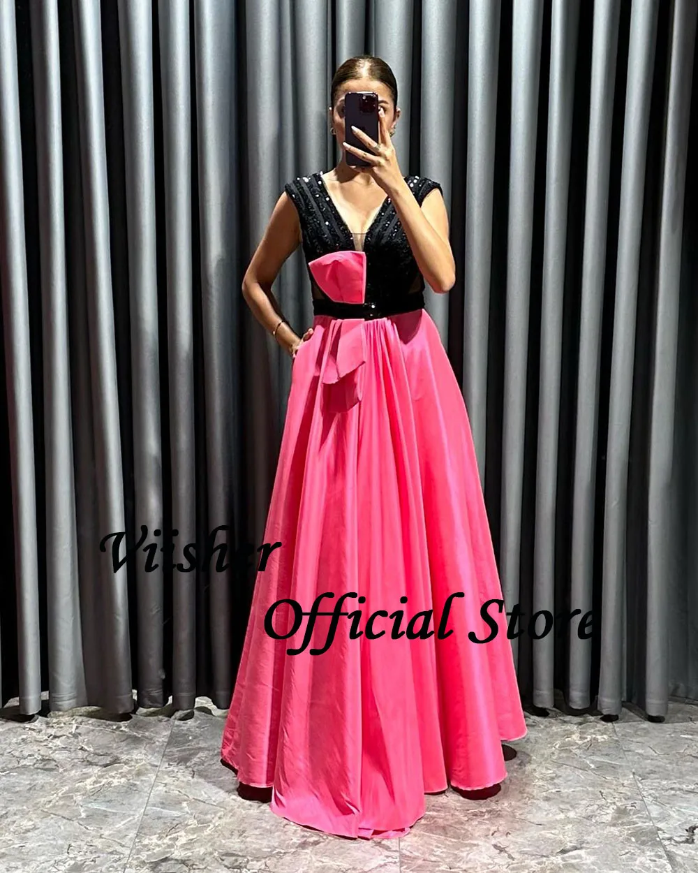 Viisher Pink eine Linie Ballkleider mit Pailletten Perlen Luxus feiern Party kleid boden lange formelle Abendkleider angepasst