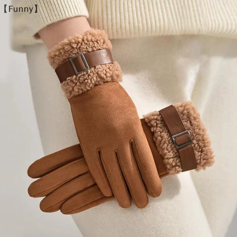 

Модные замшевые женские флисовые перчатки, толстые теплые велосипедные варежки с сенсорным экраном, ветрозащитные, защита от холода, уличные лыжные перчатки