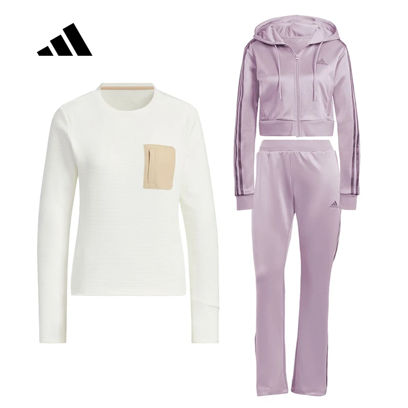 

Adidas Women's Hooded Slim Fit GLAM TRACK SUIT & Casual Crew Neck Long Sleeve Sweatshirt Set IS0914 JE8580