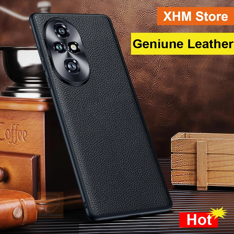 

Luxury Geniune Leather Phone Case For Honor 200 Pro Real Cowhide Case For Honor 200 Pro Cover Luxury Shell Back Skin Bumper Bag