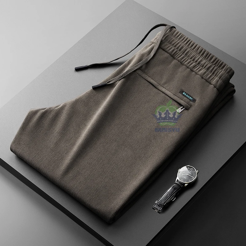 Brand Clothing Autumn Winter Classic Corduroy Casual Pants Men Elastic Waist Business Zipper Jogging Work Grey Trousers Male 4XL - Image 3