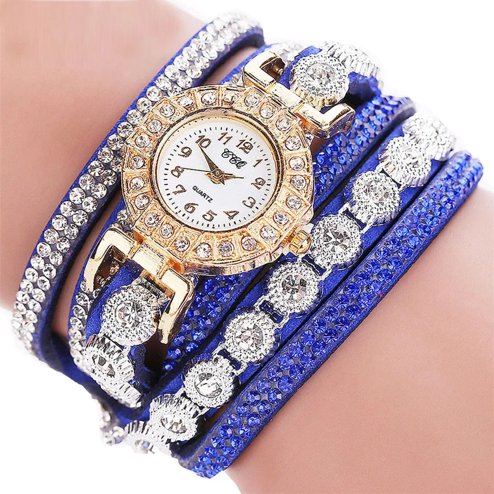 Reloj de pulsera de cuero con correa larga para mujer, Reloj de vestir con diamantes de imitación, esfera pequeña, moda femenina