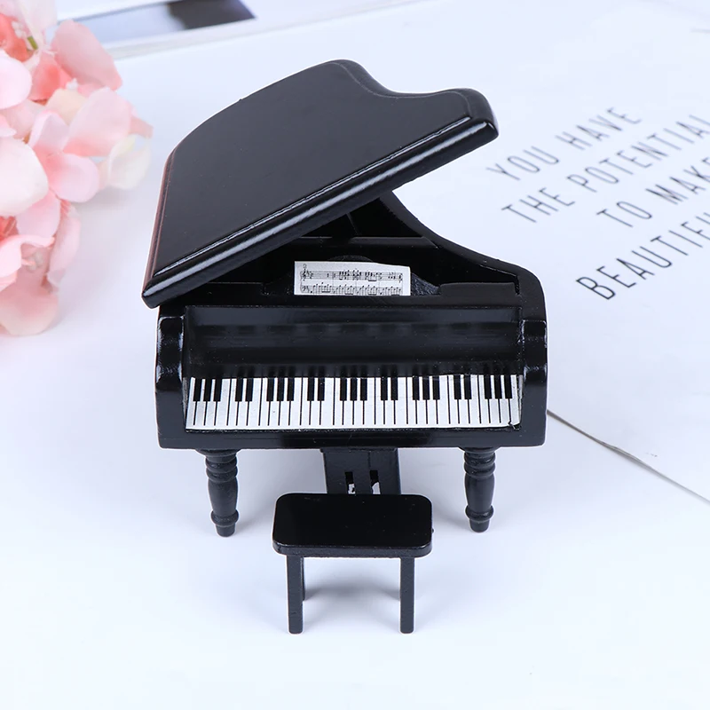 1/6 1/12 Dollhouse Mini Plastic Piano With Stool Musical Instrument Model for Doll House Accessories Decor Miniature Piano Set