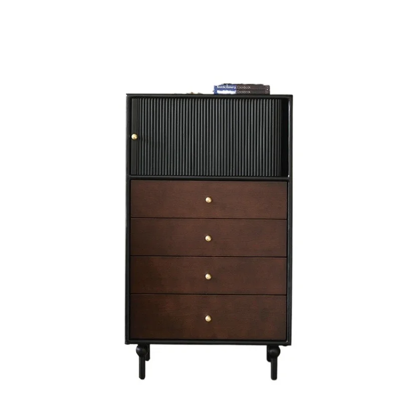 

French retro solid wood four-chest cabinet, small apartment living room bedroom storage cabinet