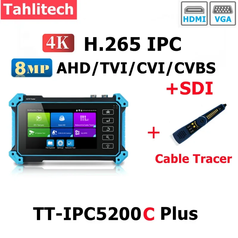 IPC-5200C Plus CCTV IPC and AHD TVI SDI Tester 4K IP Camera Testing 8mp 5MP AHD TVI SDI Tester With VGA HDMI PoE Power Output