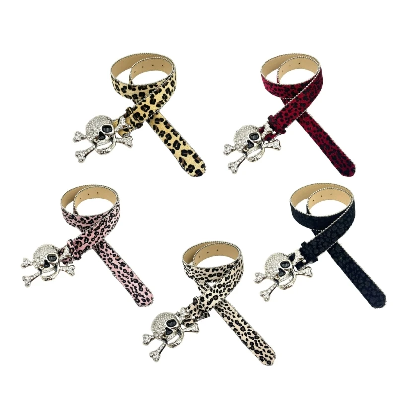 Rhinestones Leopard Pattern Skull Belt Women Men All Matching Punk Waist Ornament Dropship