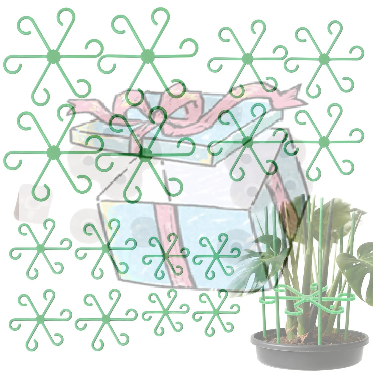 【CCA】8-Pack Plant Support Stakes - Adjustable Anti-Toppling Flower Stand For Hydroponic/Garden Plants, Green Foldable Fixator