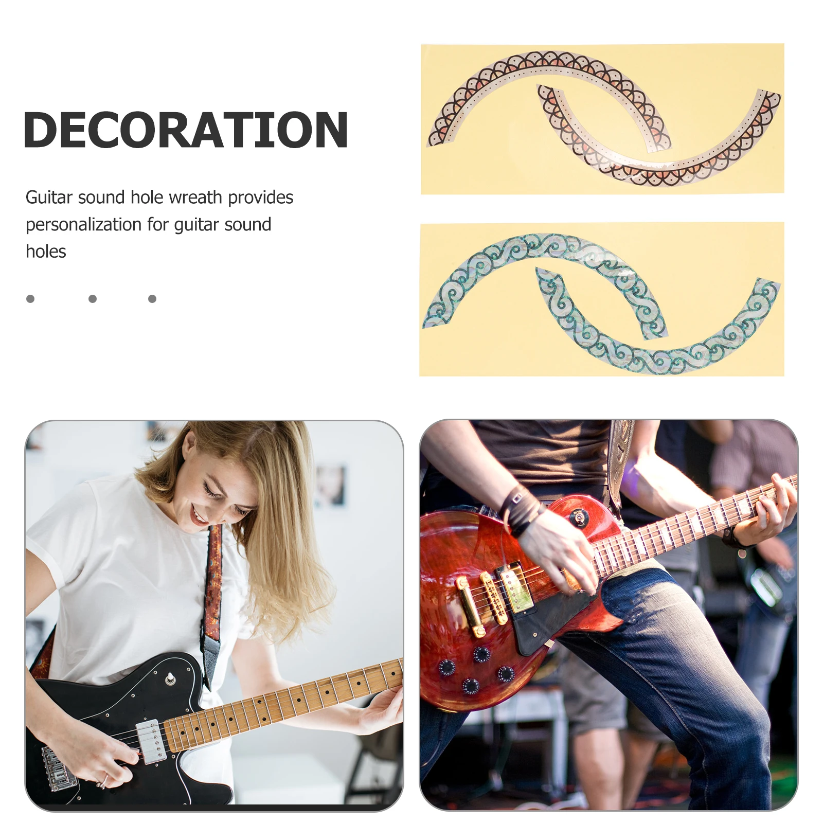 

2 Pcs Guitar Sound Hole Stickers Decorative Acoustic Accessories Body Decals for Soundhole Covers Lasting Easy