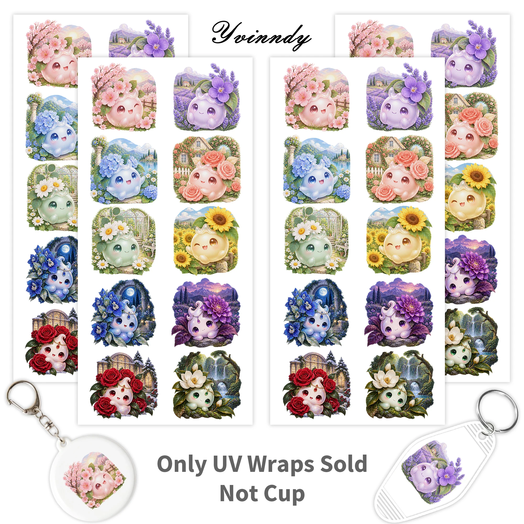 40pcs/set Beautiful little flower fairy DIY UV DTF Cup Stickers-High-Viscosity UV DTF Cup Stickers