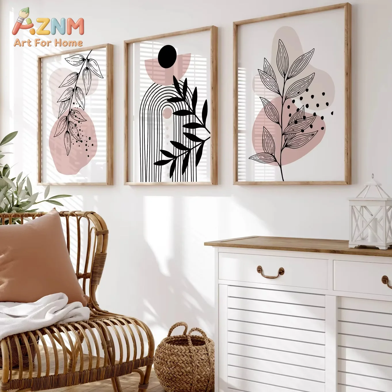 3PCS Pink Wall Art Prints Botanical Wall Art Abstract Art Trendy Wall Art Set Pink Posters Canvas Painting for Room Decor