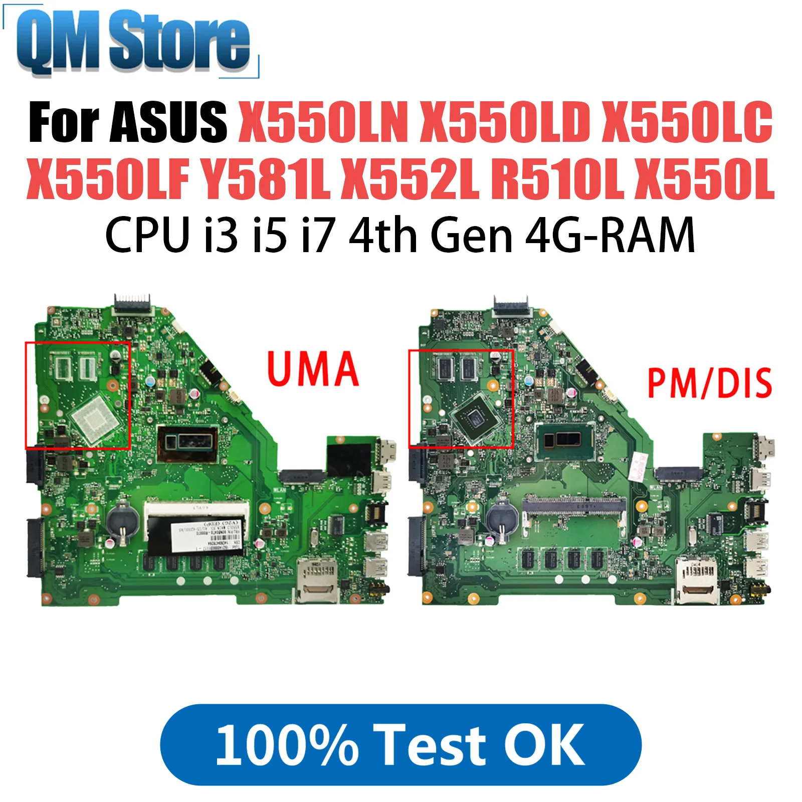 

X550LD Mainboard For ASUS X550LN X550LC X550LF Y581L X552L R510L X550L X550LA Laptop Motherboard CPU i3 i5 i7 4th Gen 4G-RAM