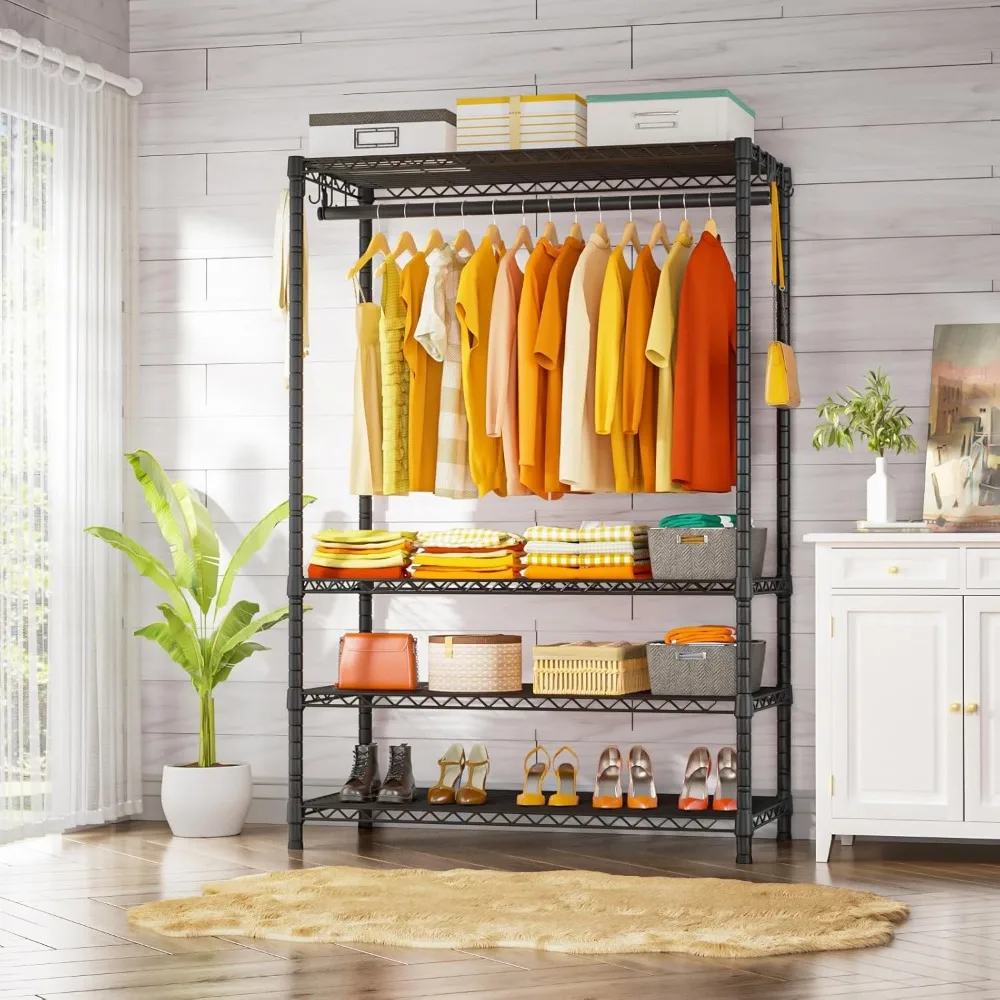 Armários portáteis H4 Plus, rack de roupas de 4 camadas para quarto e vestiário, armazenamento de roupas de metal e guarda-roupa organizador