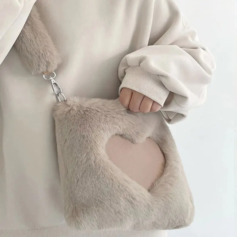 Faux Fur Winter Women Handbags Large Capacity Cute Plush Ladies ShoulderBag Female Clutch Purse Handbags Messenger Tote Bag 2023