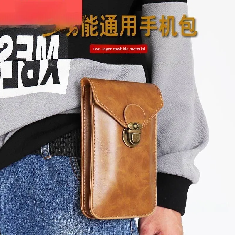 

New Ultra-Thin Waterproof Leather Phone Case for Men Worksite Labor Multi-Functional Waist Bag Mobile Phone Protective Cover