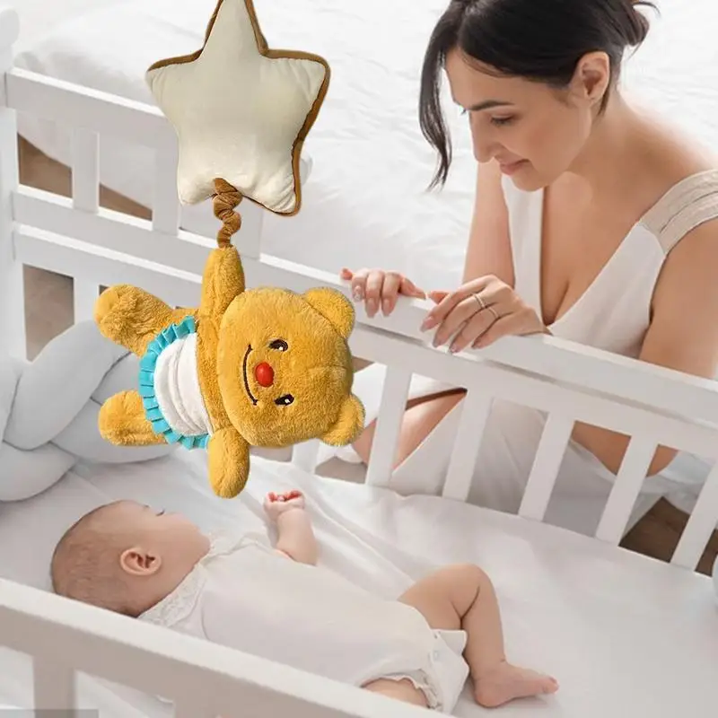 Boneka beruang mewah mainan kerincingan balita pengocok sensor pengocok boks bayi seluler gantungan kereta bayi lembut mainan lengkung untuk anak laki-laki perempuan