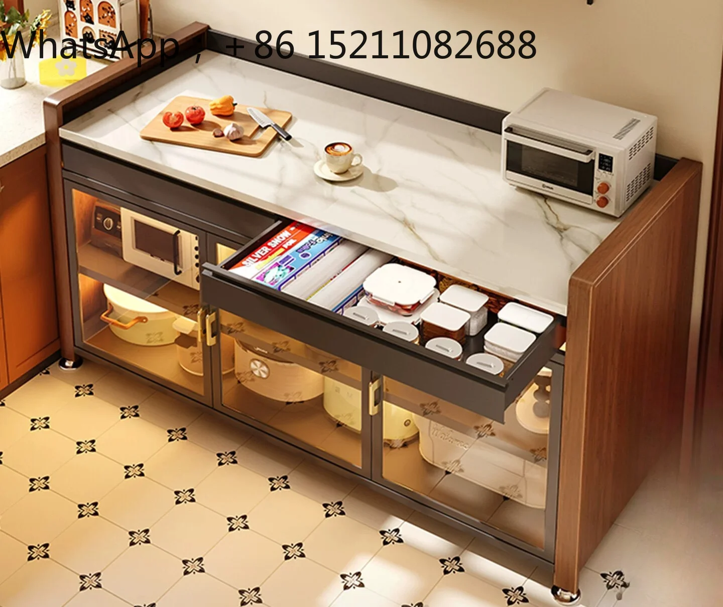 SCY rock slab steel kitchen storage cabinet side cabinet storage rack storage cabinet console