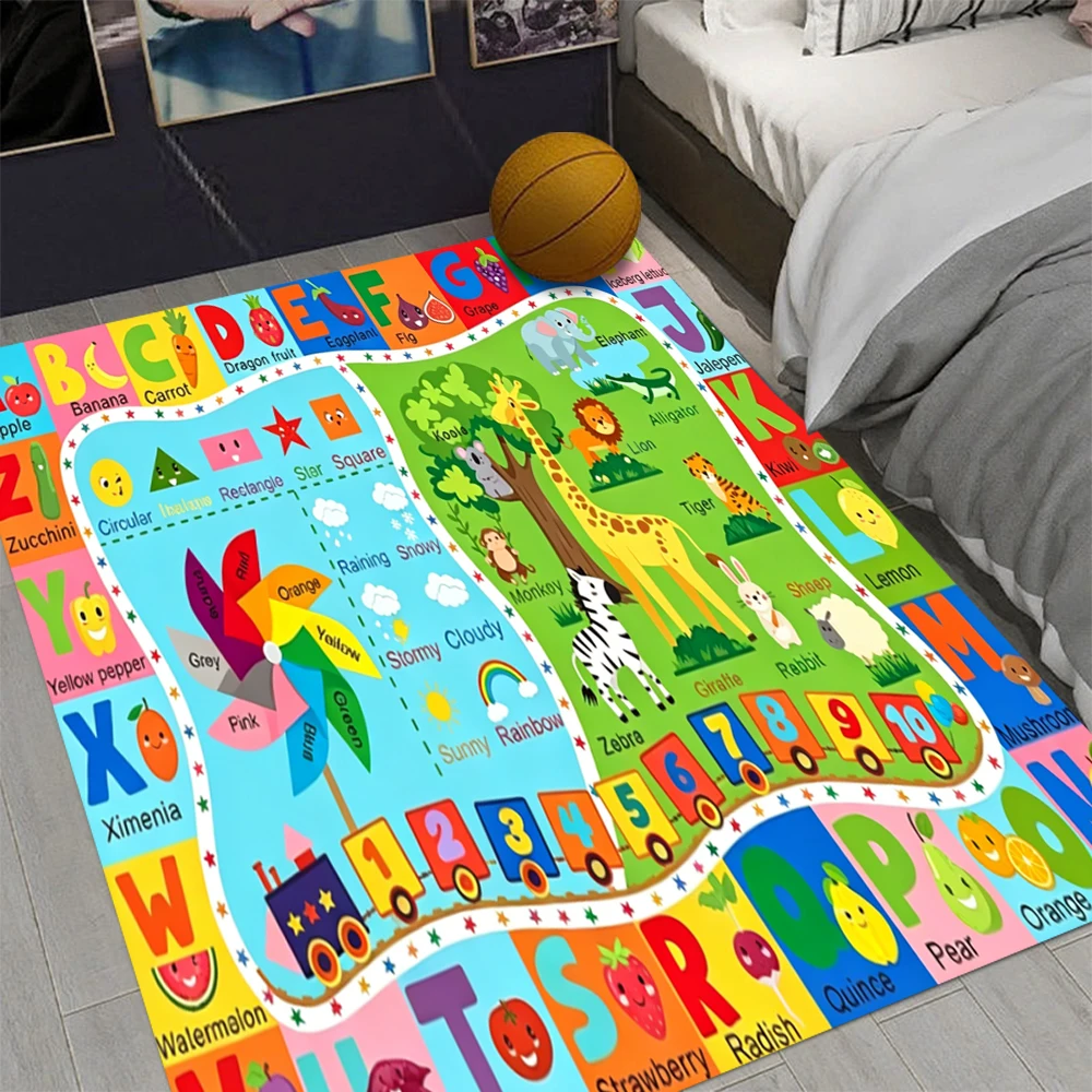 Kids Educational Rug Non Slip Washable ABC Alphabet Learning Play Mat with Animals Numbers Soft Carpet Mat for Nursery Playroom