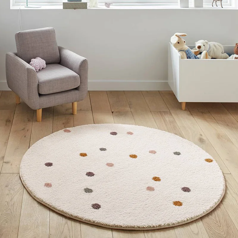 Nordic Children\'s Room Cartoon Round Carpet Room INS Girl Heart Carpets for Living Room  Small Dot Carpet, Cute Room Decoration