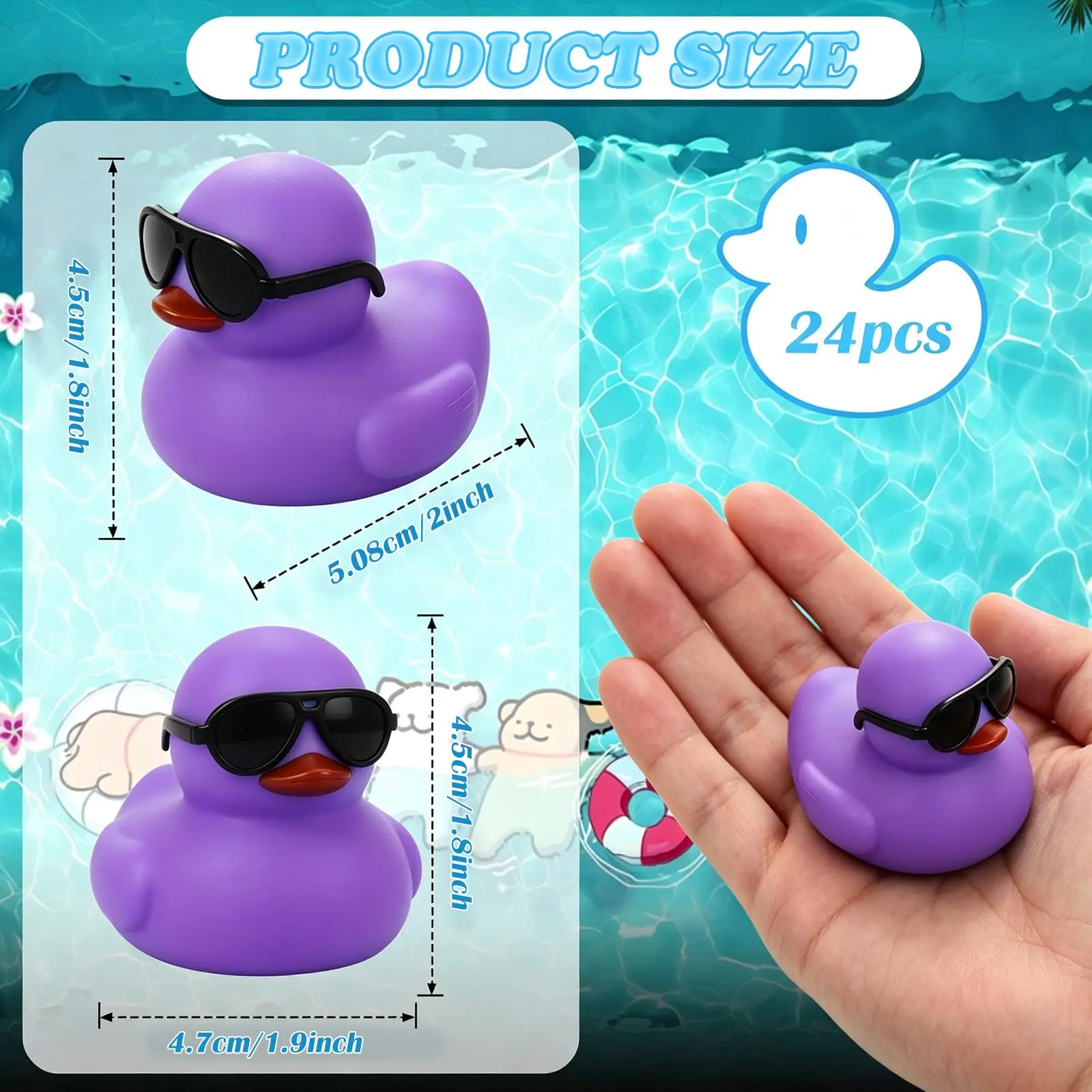 10-100PCS  Purple Mini Rubber Ducks in Bulk with Sunglasses, Funny Car Sccessories for Dashboard Decorations, Small Rubber Duck